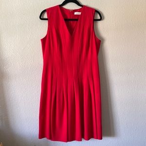 Calvin Klein Red Pleated Business Dress